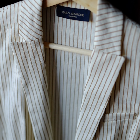 Piazza Sempione Long Beige Striped Vest - Picture 2 of 7